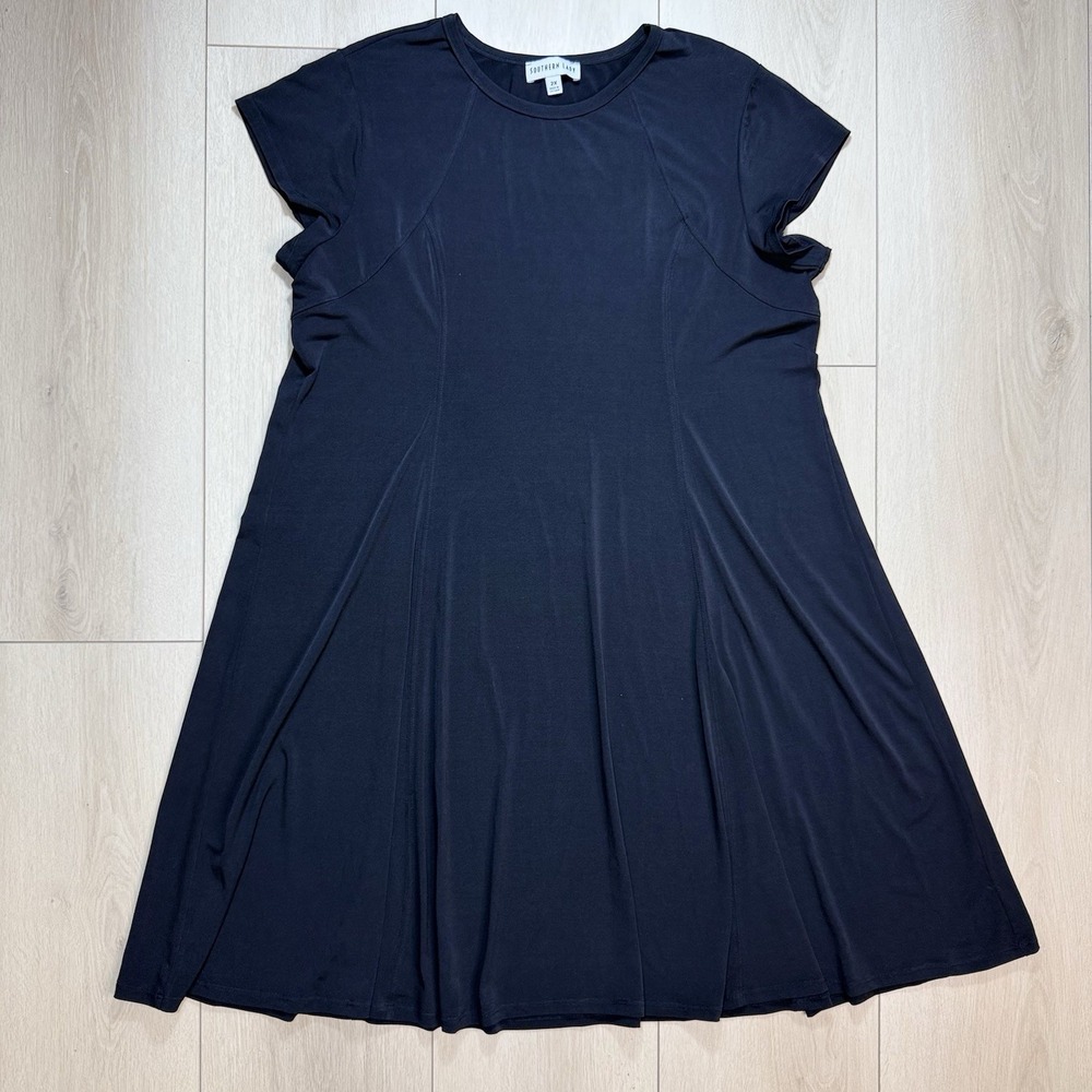 Southern Lady Black Dress Women 2X Plus Fit Flare Stretch Midi Career Casual LBD